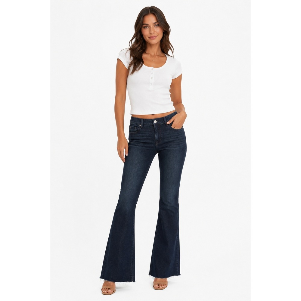 Jessica Simpson Daisy Flare Jeans Dark Wash Raw Hem Denim Womens 18W